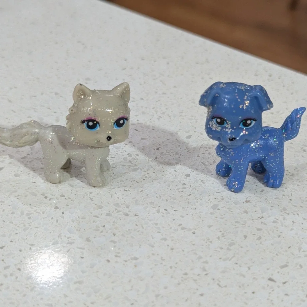 Mattel Polly Pocket Sparklin Pets Blue & White Glitter Figures OS